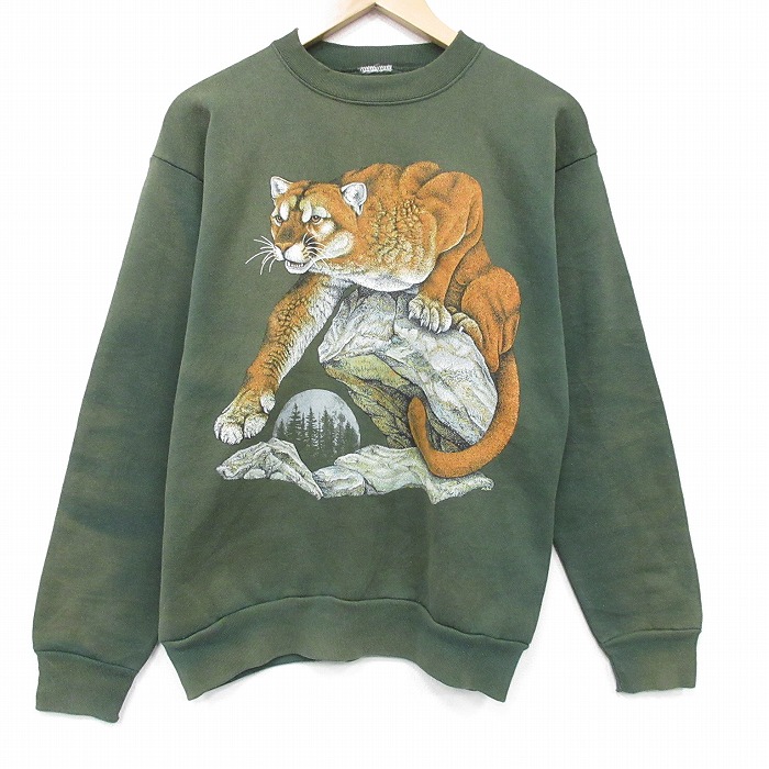 XL★古着 長袖 スウェット メンズ 00年代 00s トラ クルーネック 濃緑 26apr20