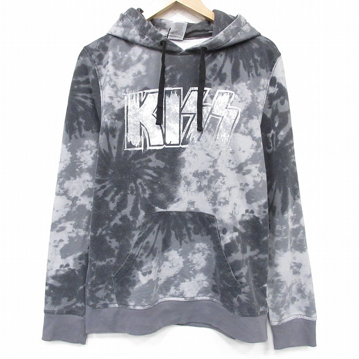 M★古着 長袖 ロック バンド スウェット パーカー メンズ キッス KISS 濃グレー他 タイダイ 26apr20