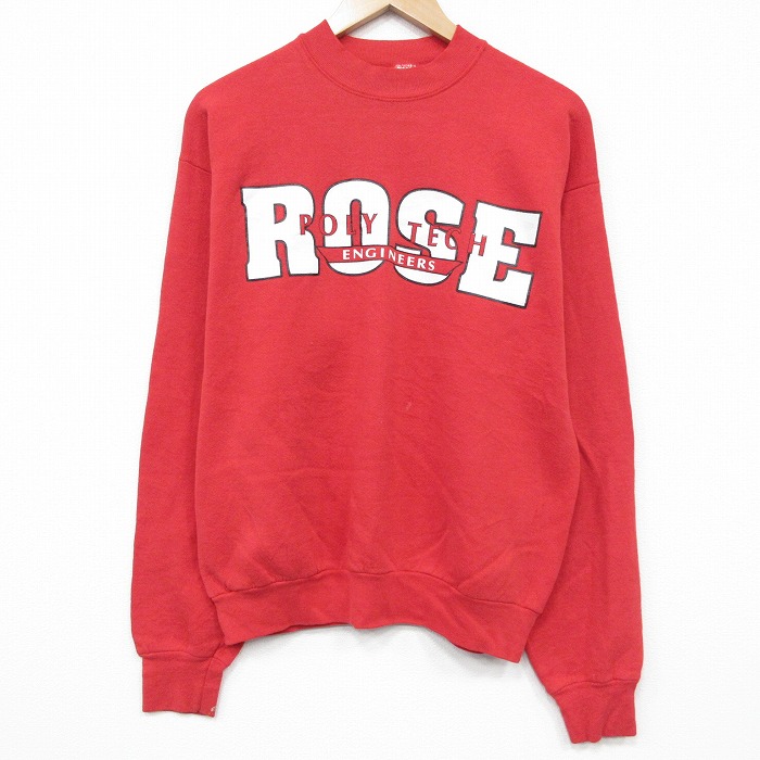 M★古着 フルーツオブザルーム 長袖 スウェット メンズ  90年代 90s ROSE クルーネック USA製 赤 26apr20