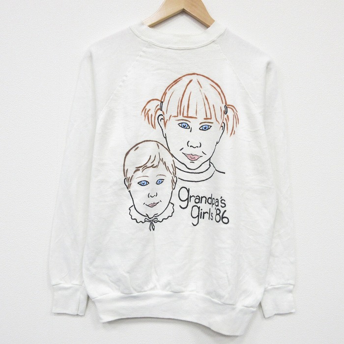 TULTEX 80s 長袖スウェット ガール ホワイト メンズL相当 | 古着