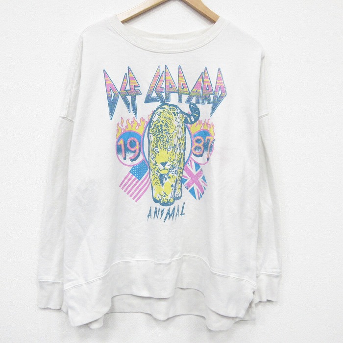 XL★古着 長袖 ロック バンド スウェット メンズ 大きいサイズ デフレパード クルーネック 白 26apr20
