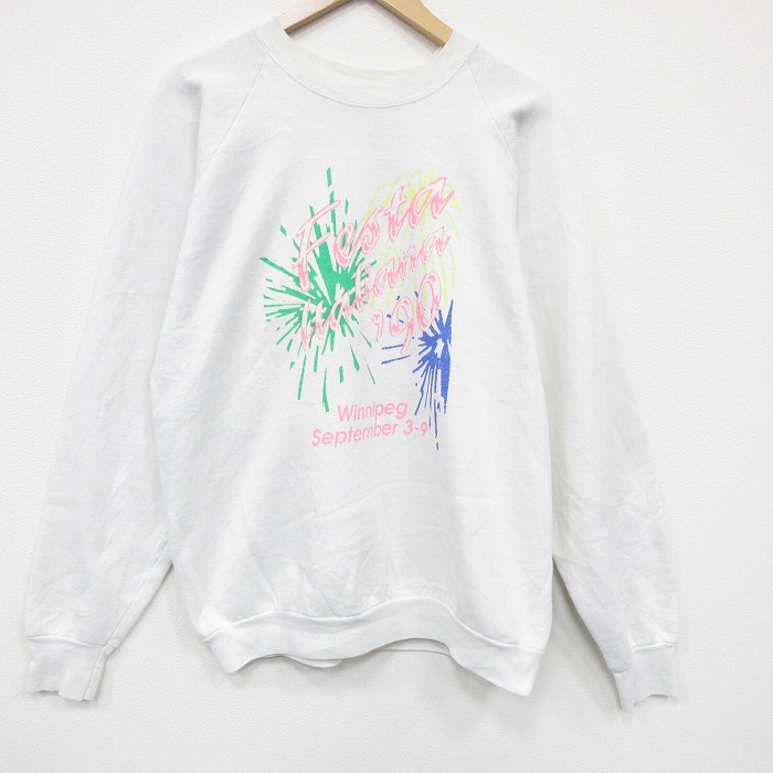 フルーツオブザルーム 90s 長袖スウェット 花火 ホワイト メンズL相当 | 古着