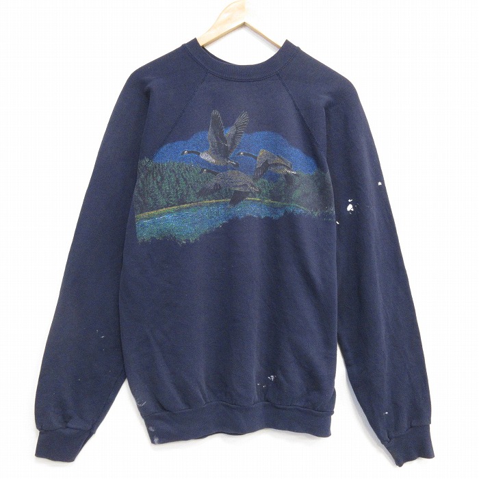 TULTEX 90s ラグランスウェット 鳥 ネイビー メンズL相当 | 古着