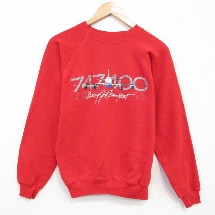 ヘインズ 80s 長袖スウェット 飛行機 レッド メンズS相当 | 古着