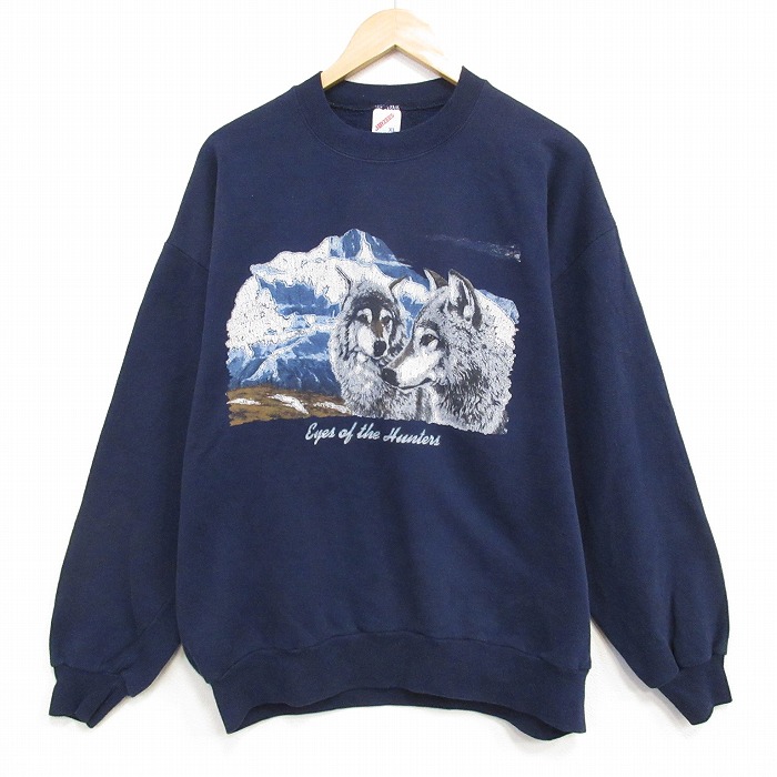 ジャージーズ 90s 長袖スウェット オオカミ ネイビー メンズXL相当 | 古着