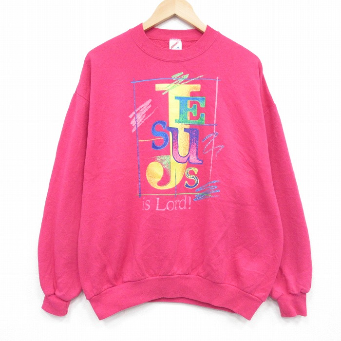 ジャージーズ 90s 長袖スウェット ジーザス ピンク メンズXL相当 | 古着