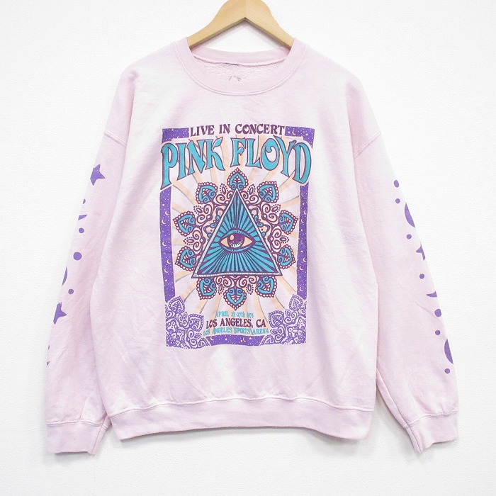 L★古着 長袖 ロック バンド スウェット メンズ ピンクフロイド クルーネック 薄ピンク【spe】 26apr28