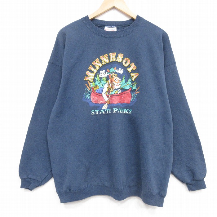 XL★古着 ヘインズ 長袖 スウェット メンズ 00年代 00s ミネソタ 大きいサイズ クルーネック 紺 26apr28