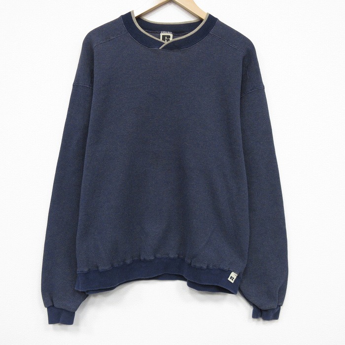 XL★古着 ラッセル 長袖 スウェット メンズ 90年代 90s 無地 クルーネック USA製 薄紺他【spe】 26apr28