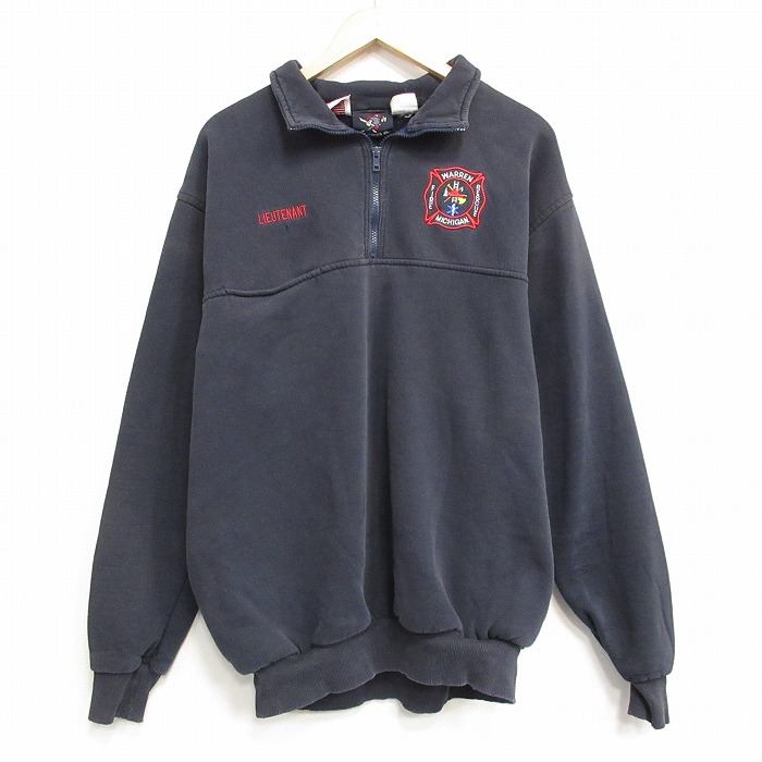00s ハーフジップスウェット 消防署 ブラック XL | 古着