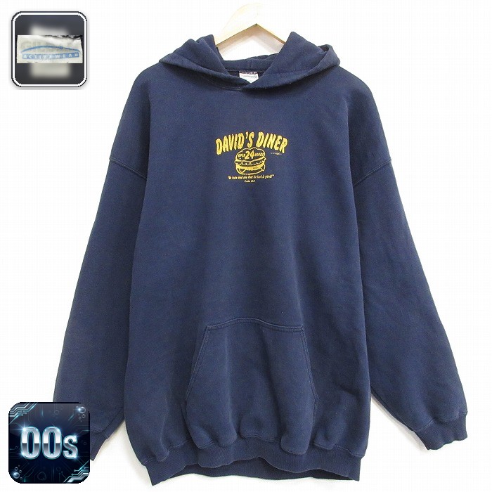 【20%OFF】00s 長袖スウェットパーカー ディナー ネイビー メンズXL相当 | 古着