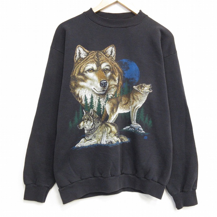TULTEX 90s 長袖スウェット オオカミ ブラック メンズL相当 | 古着