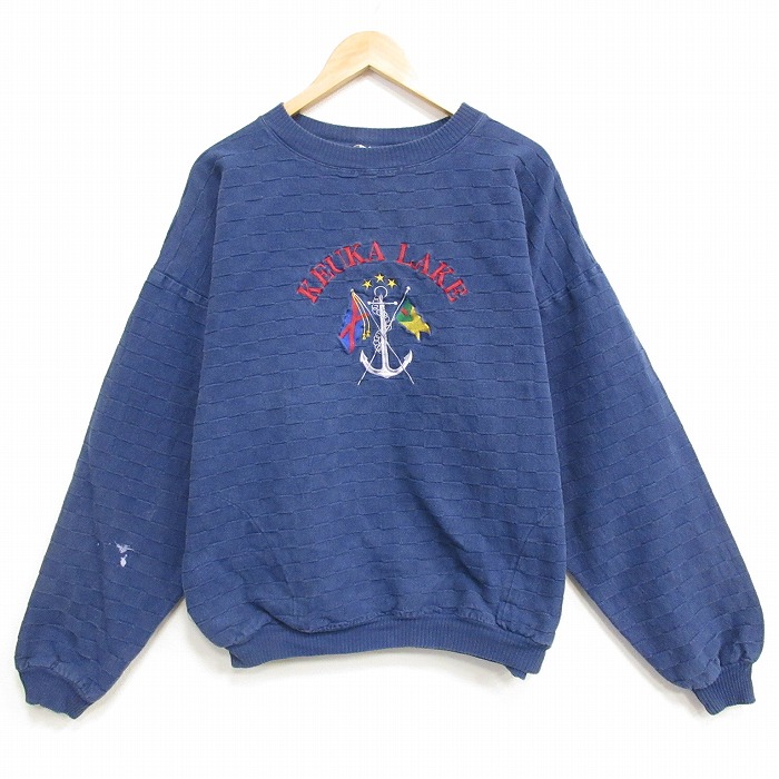 KEUKA 90s 長袖スウェット 刺繍 ネイビー メンズXL相当 | 古着