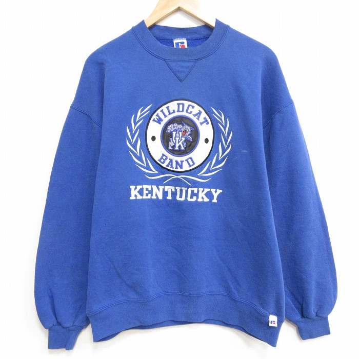 L★古着 ラッセル 長袖 スウェット メンズ 90年代 90s ケンタッキー 刺繍 クルーネック USA製 青【spe】 26apr28