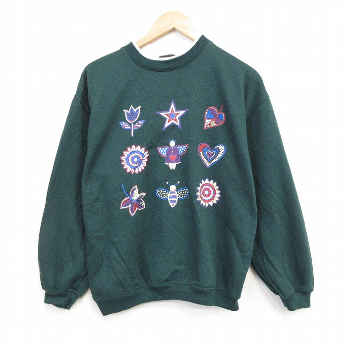 ベーシックエディションズ 90s 長袖スウェット 花 グリーン メンズM相当 | 古着