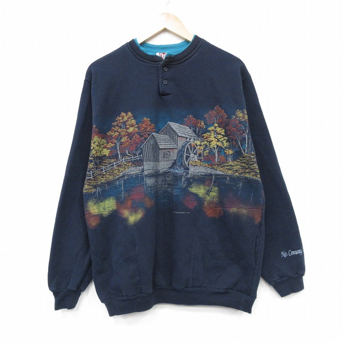 ART UNLIMITED 90s 長袖スウェット 水車小屋 ネイビー メンズL相当 | 古着