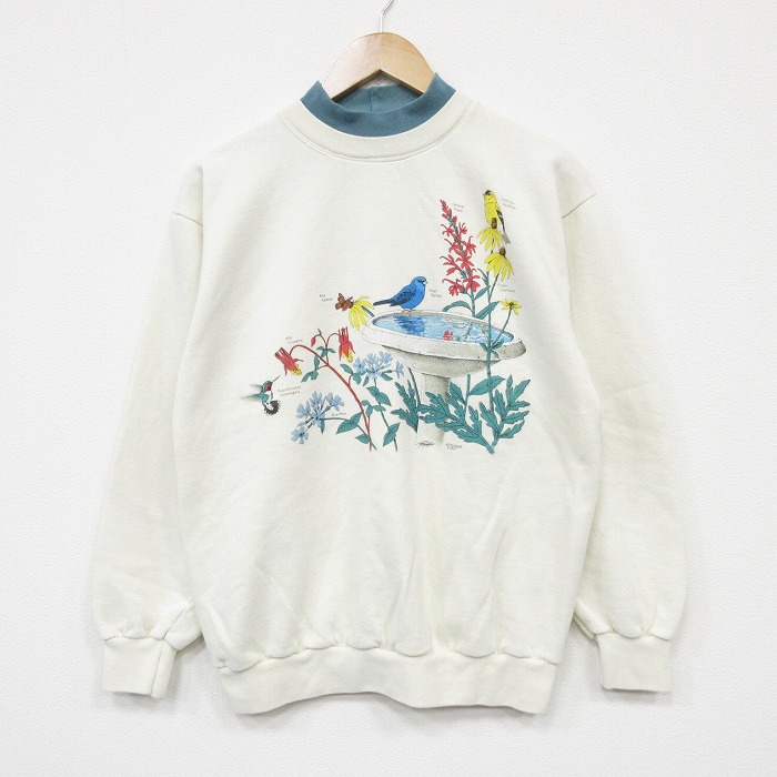 90s 長袖スウェット 鳥 ホワイト メンズM相当 | 古着