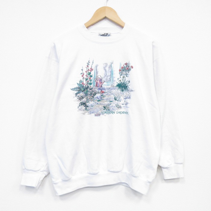 NORTHERN REFLECTIONS 00s 長袖スウェット 花 ホワイト メンズL相当 | 古着