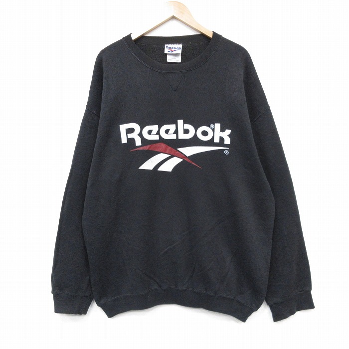 XL★古着 リーボック 長袖 スウェット メンズ 90年代 90s ビッグロゴ 大きいサイズ クルーネック USA製 ブラック【spe】 26may14