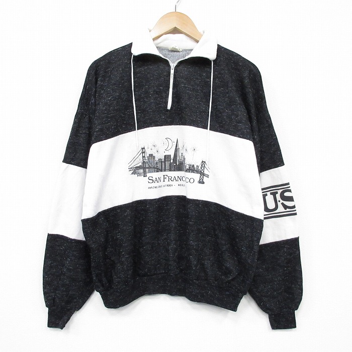 90s ハーフジップスウェット サンフランシスコ ブラック XL | 古着
