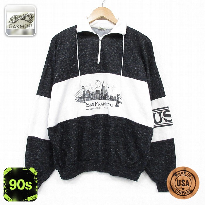 【20%OFF】90s ハーフジップスウェット サンフランシスコ ブラック メンズXL相当 | 古着