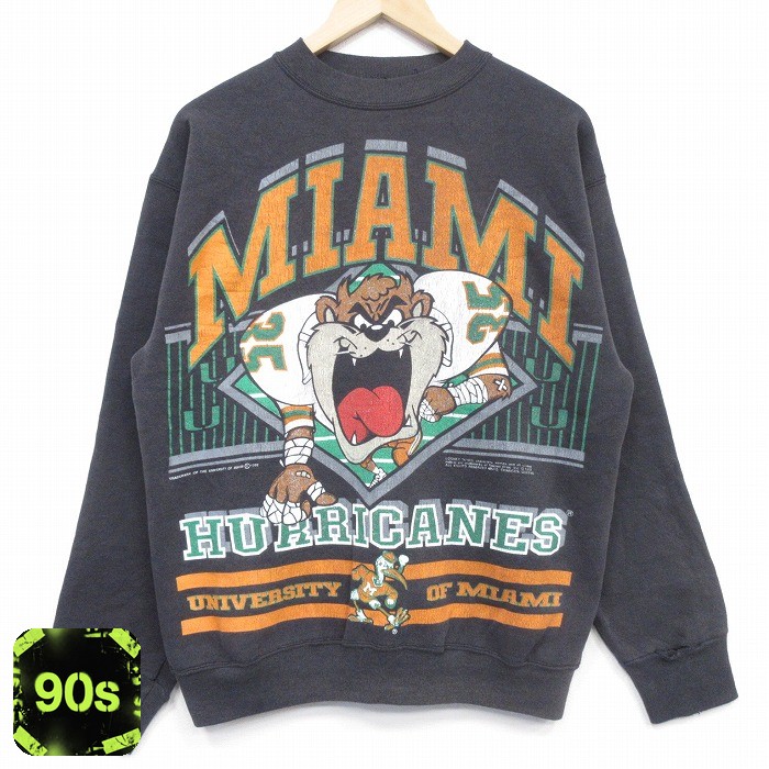 【20%OFF】90s 長袖スウェット ルーニーテューンズタズマイアミハリケーンズ ブラック メンズL相当 | 古着