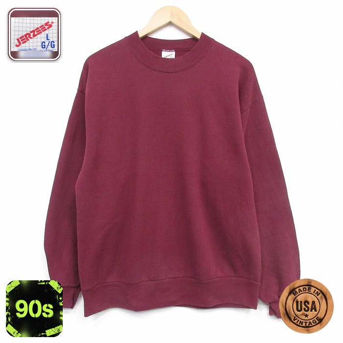 【20%OFF】ジャージーズ 90s 長袖スウェット バーガンディ メンズL相当 | 古着
