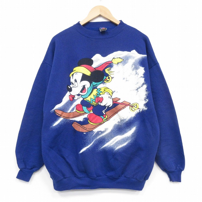 ディズニー 90s 長袖スウェット ミッキースキー ブルー XL | 古着