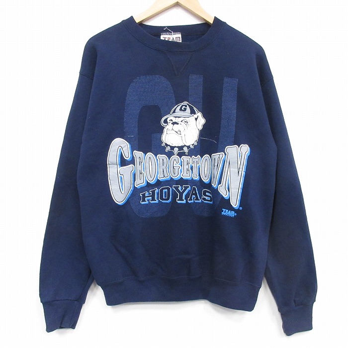 90s 長袖スウェット ジョージタウンホーカーズ ネイビー M | 古着