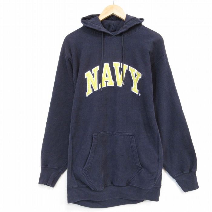 L★古着 STEVE&BARRY 長袖 スウェット パーカー メンズ ミリタリー ネイビー NAVY リバースタイプ ブラック 26may16