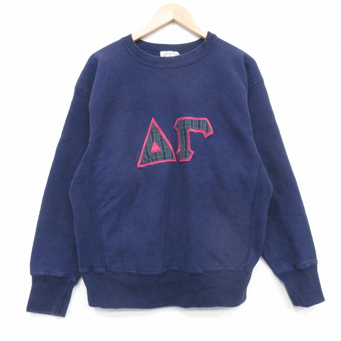 XL★古着 長袖 スウェット メンズ 90年代 90s ギリシャ文字 リバースタイプ クルーネック USA製 ネイビー 26may22