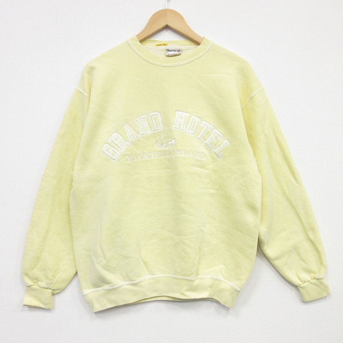 90s 長袖スウェット グランドホテル刺繍 イエロー L | 古着