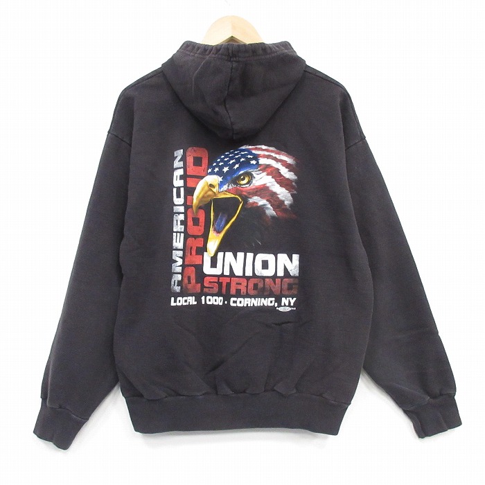 L★古着 長袖 スウェット パーカー メンズ 90年代 90s UNION USA製 黒 26may22