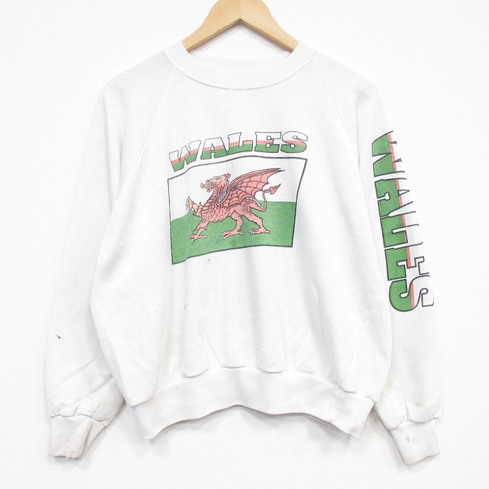 80s ラグランスウェット ドラゴン ホワイト L | 古着