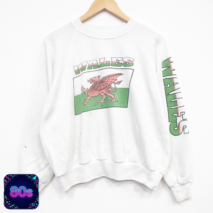 【20%OFF】80s ラグランスウェット ドラゴン ホワイト メンズL相当 | 古着