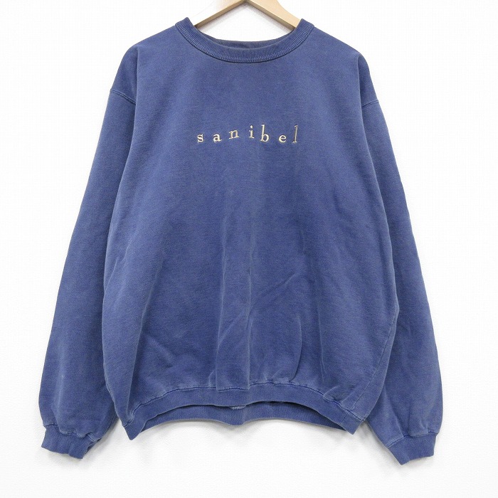sanibel 90s 長袖スウェット 刺繍 ネイビー XL | 古着