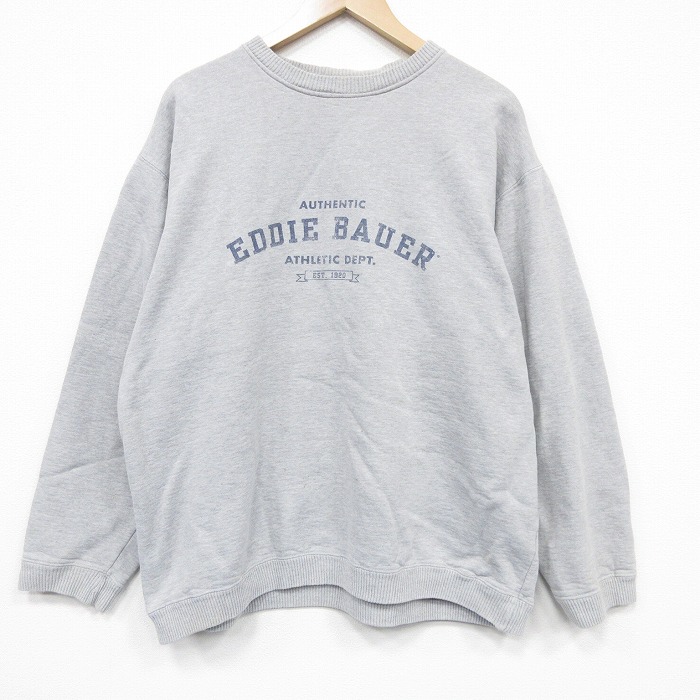 XL★古着 エディーバウアー 長袖 スウェット メンズ 00年代 00s ビッグロゴ クルーネック カナダ製 グレー 霜降り【spe】 26may22