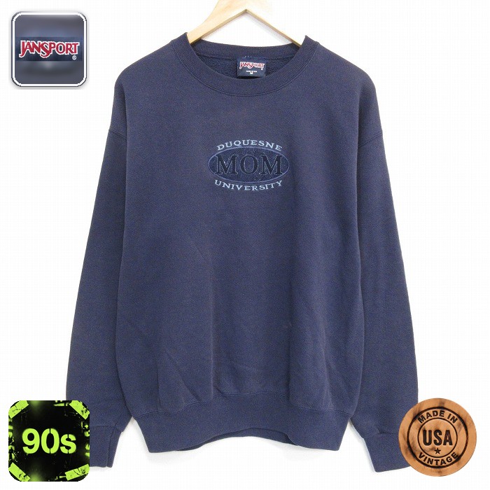 【20%OFF】ジャンスポーツ 90s 長袖スウェット MOMカレッジ刺繍 ネイビー メンズL相当 | 古着