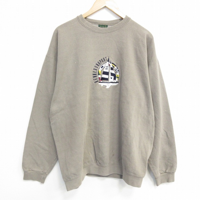 90s 長袖スウェット ヨット刺繍 ベージュ XL | 古着