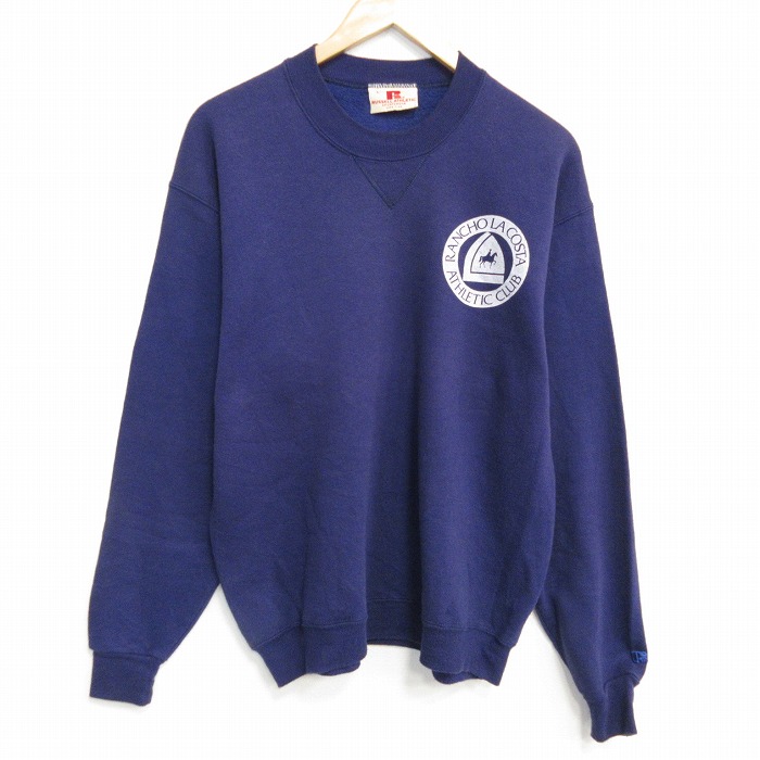 L★古着 ラッセル 長袖 スウェット メンズ 80年代 80s RANCHO クルーネック USA製 ネイビー【spe】 26may23