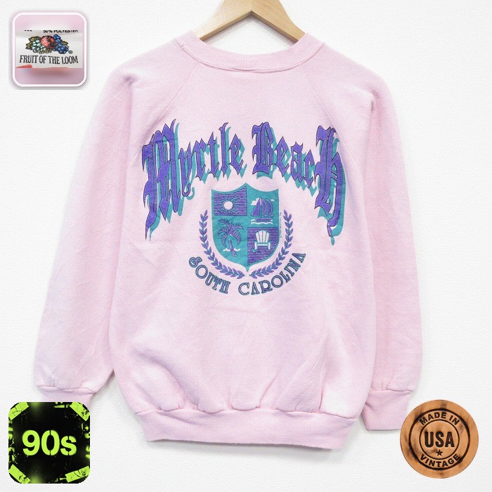 フルーツオブザルーム 90s 長袖スウェット マートルビーチ ピンク メンズM相当 | 古着