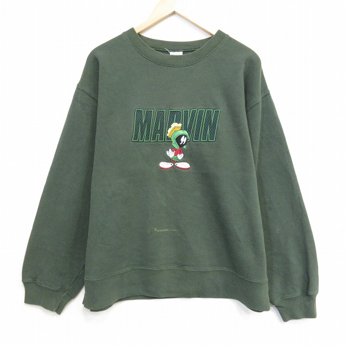 ルーニーテューンズ 90s 長袖スウェット マービンザマーシャン刺繍 グリーン XL | 古着