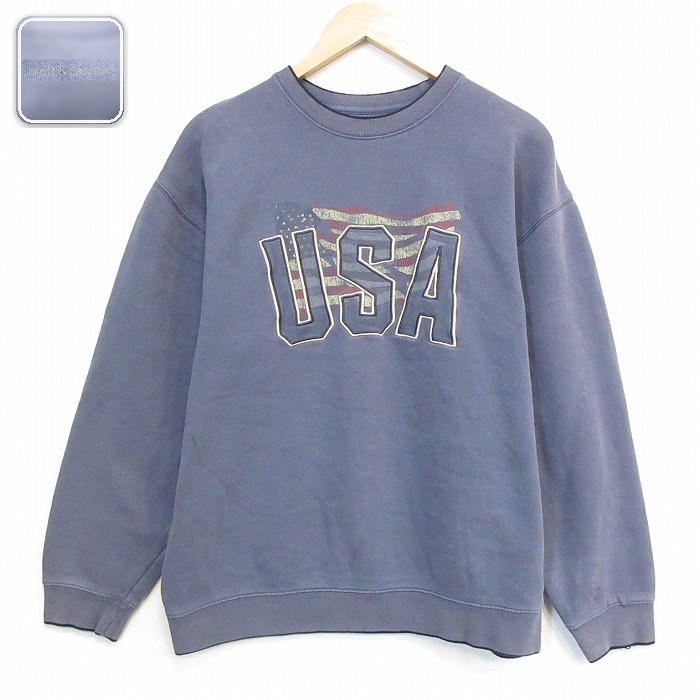 【20%OFF】長袖スウェット USAロゴ刺繍 ネイビー メンズL相当 | 古着
