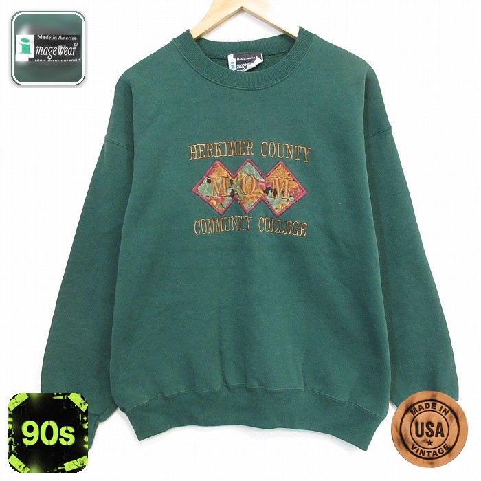 【20%OFF】90s 長袖スウェット MOM刺繍 グリーン メンズL相当 | 古着