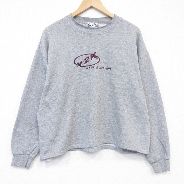 90s 長袖スウェット Y2K刺繍 グレー XL | 古着