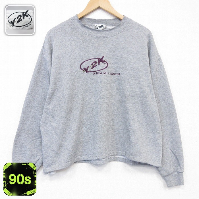 【20%OFF】90s 長袖スウェット Y2K刺繍 グレー メンズXL相当 | 古着