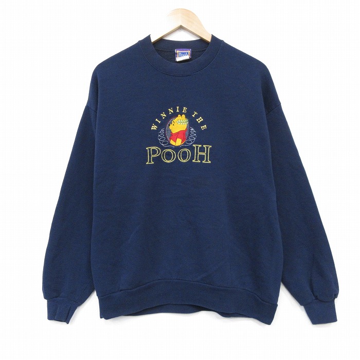 【20％OFF】ディズニー 90s 長袖スウェット くまのプーさん ネイビー メンズL相当 | 古着