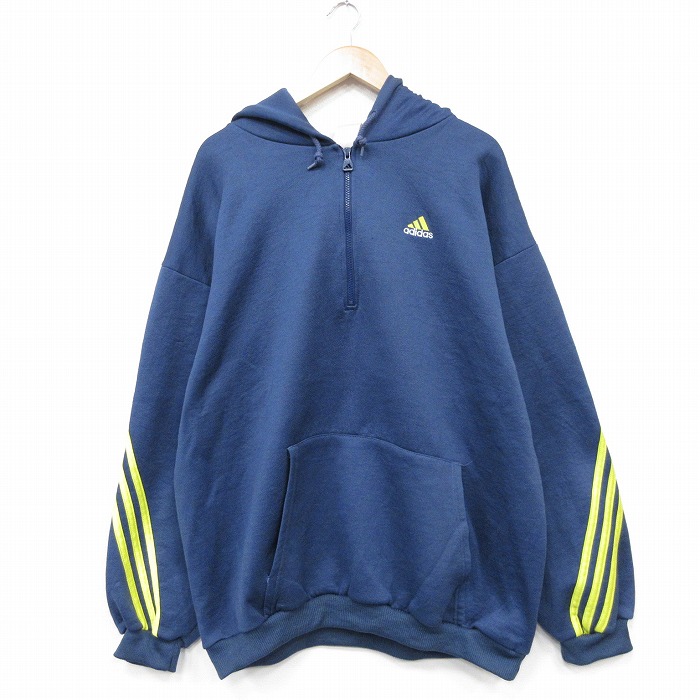 アディダス 90s ハーフジップスウェット ワンポイントロゴ ネイビー XL | 古着