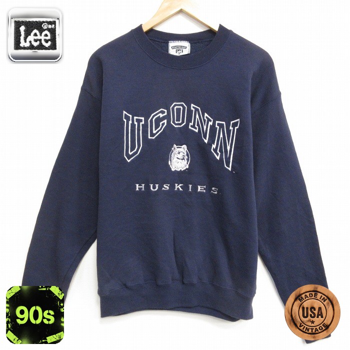 【20%OFF】リー 90s 長袖スウェット コネチカットハスキーズ刺繍 ネイビー メンズL相当 | 古着