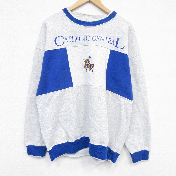 90s 長袖スウェット カトリックセントラル刺繍 グレー XL | 古着